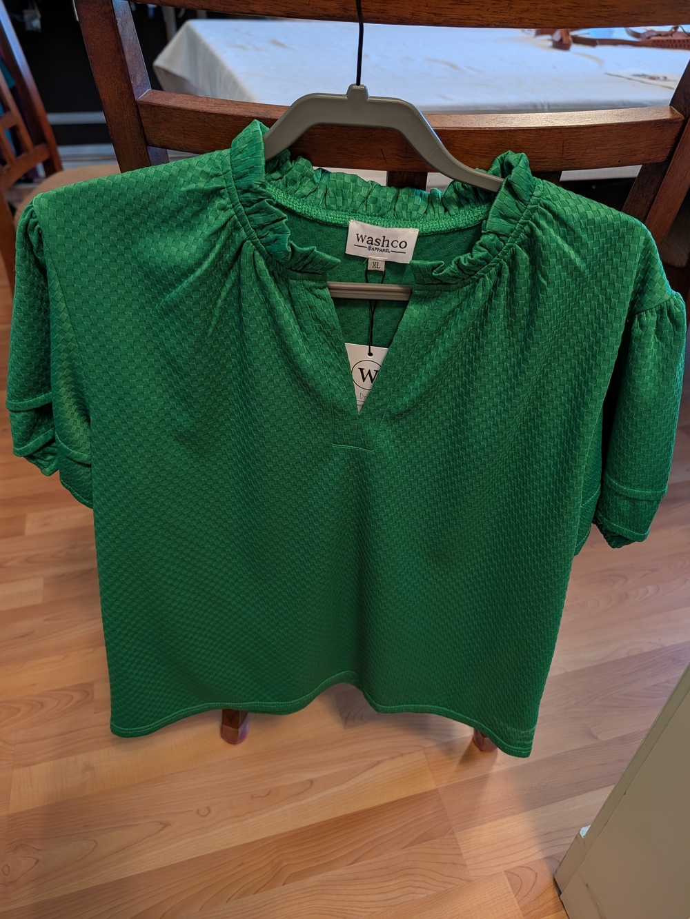 Washco Green Ruffle-Neck Women’s Top